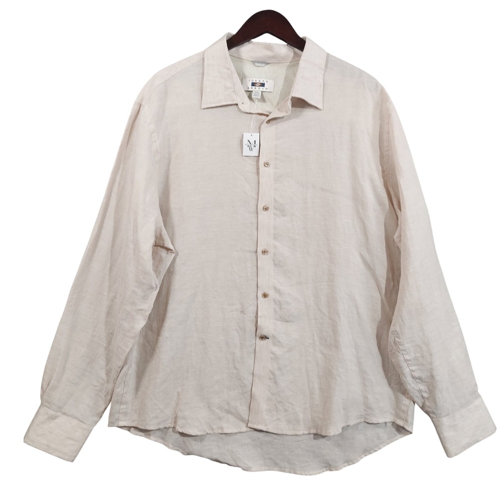Joseph Abboud Linen Button Down Shirt Mens XXL Beige Long Sleeve M265954